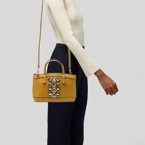 Henri Bendel Leather Hand Tote Shoulder Bag Bijou Camel With Crossbody Strap - Picture 2 of 15